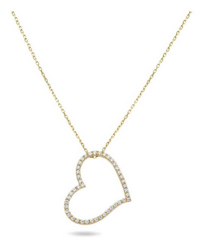 Dije De Corazón Con Cadena De Oro Amarillo Y Zirconias 14k