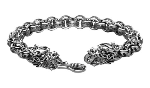 Pulsera Brazalete Biker Doble Cabeza De Dragon Plata 925