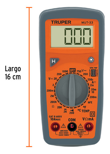 Tester Multimetro Digital 10 A Profesional Truper Mut-33