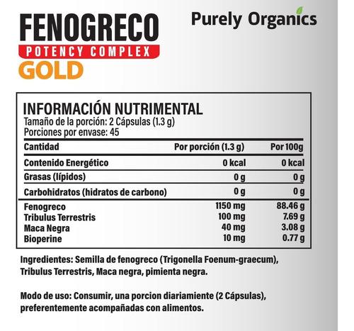 Combo 2 Fenogreco 1300mg | Potency Complex Gold | 90 Caps Sabor Sin sabor