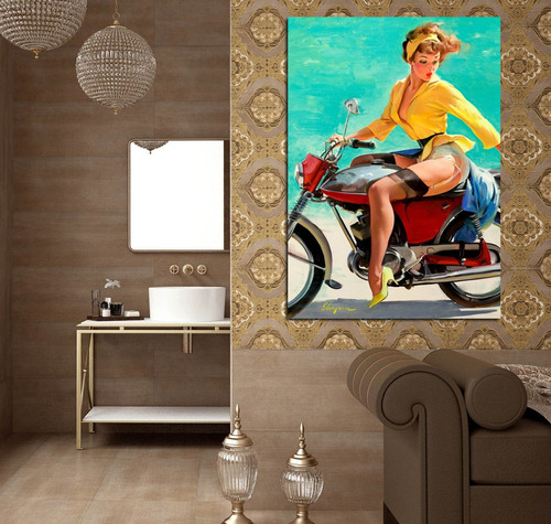 Cuadro 30x45cm Pin Up Girl Moto Vintage Sexy In A Motorbike