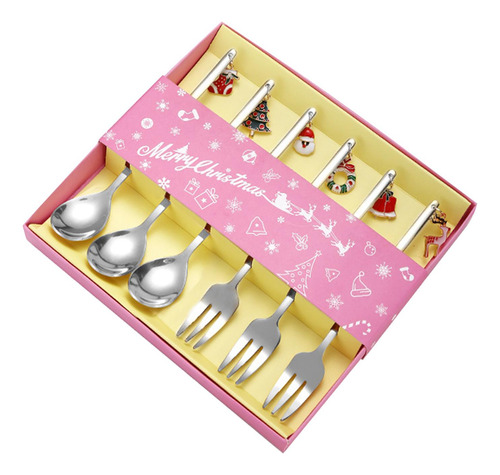Juego De Cucharas Y Tenedores Navideños De Acero Plata