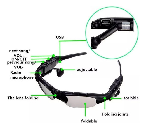 Gafas De Sol Con Audífonos Incorporados Y Con Bluetooth