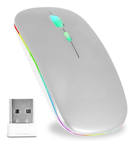 Mouse Gamer Sem Fio Recarregavel Usb Noteook Macbook Led Rgb Cor Prateado