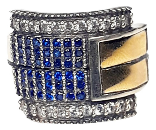 Anillo Plata 925 Y Oro Imortante Cubic Pave Azul Anpl609 Ita