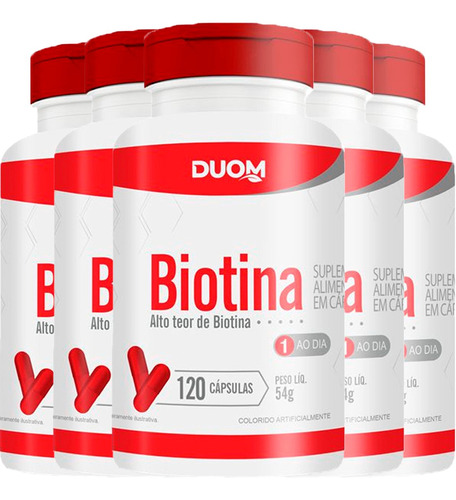 5x Vitamina B7 Biotina ( 1 Ao Dia ) 120 Cápsulas 500mg Duom