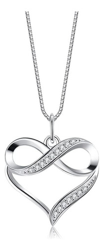 Hermoso Collar Corazón Infinito Amor Plata 925 Diamante Cz