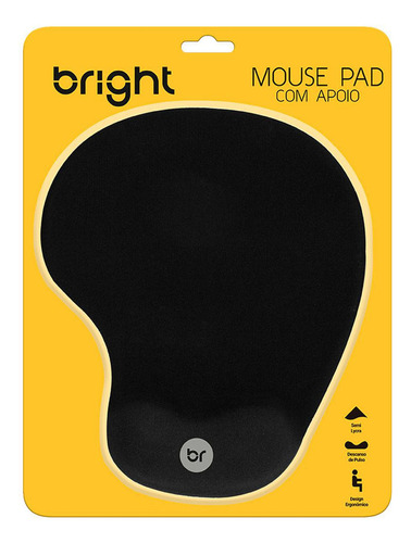 Mouse Pad Preto Com Apoio Gel Ergonômico - Bright