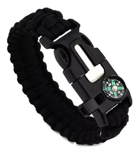 Pulsera Supervivencia Pedernal Brújula Silbato Paracord 5en1