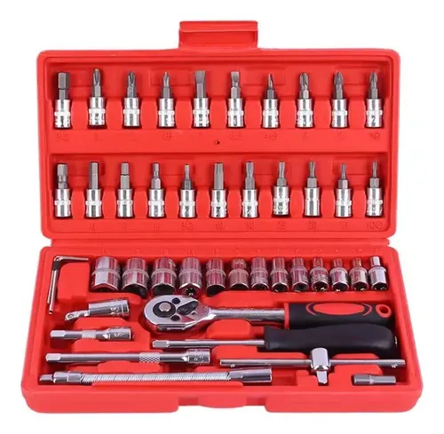 Kit Chaves Jogo Catraca Reversível Soquetes 46 Peças+maleta Mecânico Manutenção Casa Carro Profissional Resistente Portátil Compacto - R$ 26,99