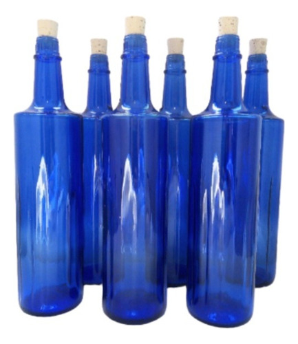 Botella De Vidrio Azul Cobalto Con Corcho 750ml  (12 Piezas)