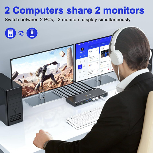Conmutador Kvm Dp 8k, 8k/60 Hz, Ratón Compartido, Teclado, I