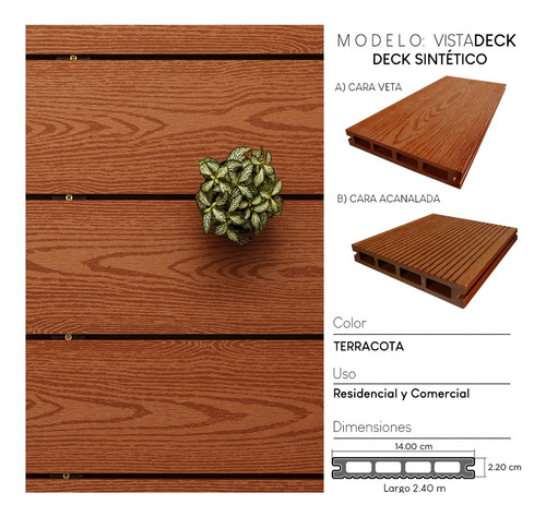 Deck Pvc, Bambu, Artificial Exterior Wpc, Color Terracota