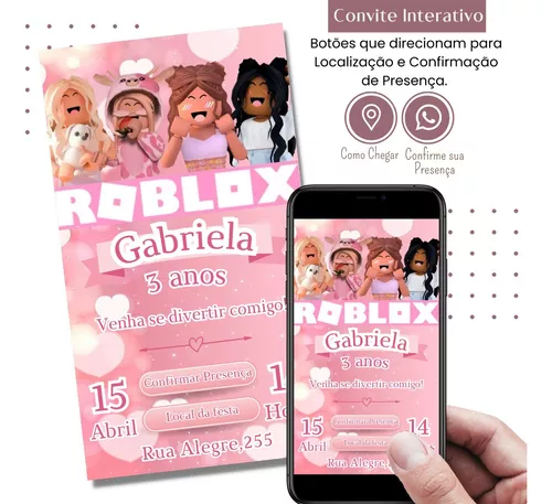Convite Roblox Rosa, Convite Roblox Meninas