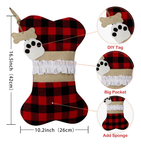 2 Simpáticas Medias De Navidad De Hueso De Perro A Cuadros