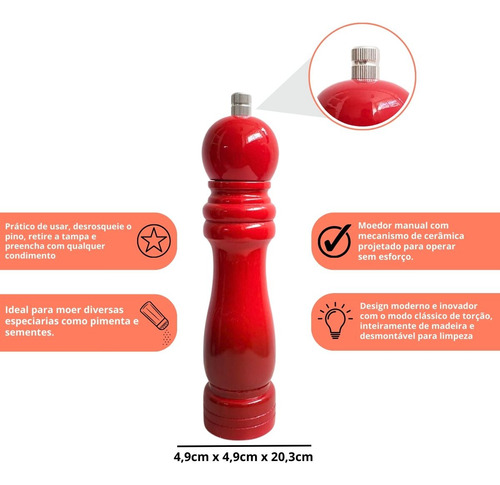 Moedor De Pimenta Grãos Secos Tempero Sal Triturador Manual