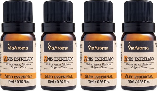 4 Óleos Essenciais Via Aroma 10ml Anis Estrelado