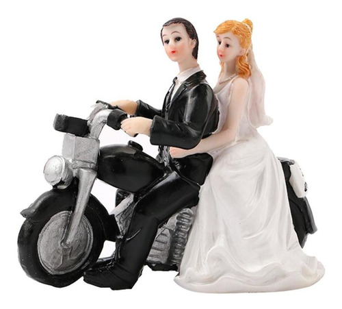 Novia Novio Pareja De Motocicleta Resina Romántico Pastel