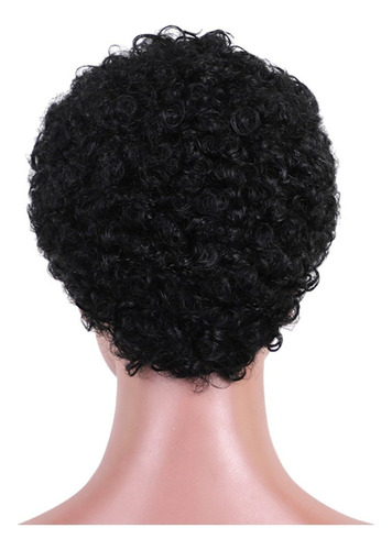 Peluca De Cabello Humano Negro Rizado Corta Y Rizado Negra 8