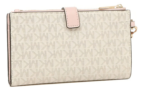 Billetera Michael Kors 35f8gtvw0b Con Diseño Siganture Color Beige Detalle Rosa De Cuero Sintético - 11cm X 18cm X 4cm