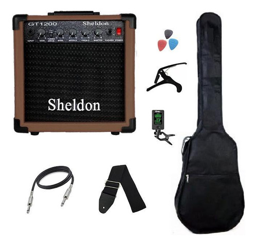 Amplificador Sheldon Gt1200 Guitarra 15w Marrom + Acessórios