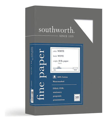 Southworth 13c 100% Algodón Papel De Negocios Blanco 20 Lbs.