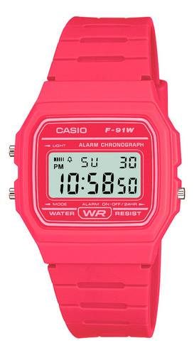 Reloj pulsera digital Casio F-91WC-4ADF con correa de resina color fucsia