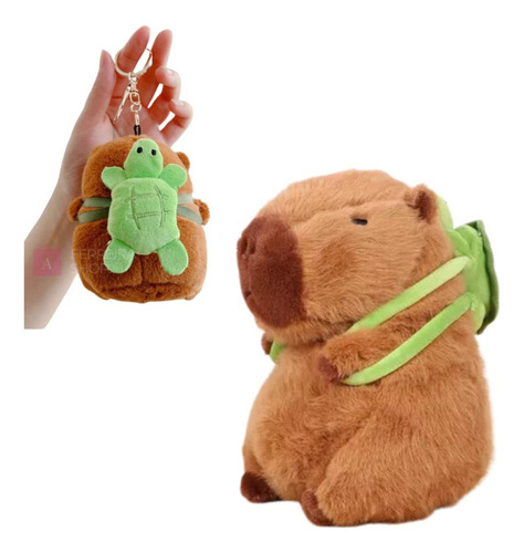 Chaveiro Pelúcia Capivara Filó Com Mochilinha De Tartaruga Cor Marrom