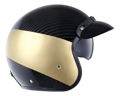 Casco Certificado Fibra Carbon Oro Chopper Retro Cafe Racer