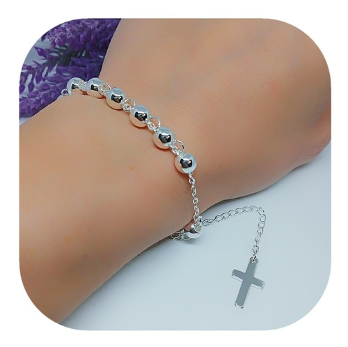 Pulsera Denario De Acero Blanco Con Dije Cruz... Hermosa!!!