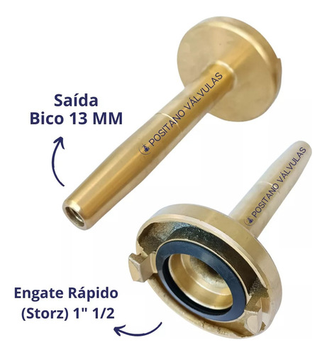 Esguicho Hidrante Jato Sólido Agulheta 1.1/2 X 13mm Latão
