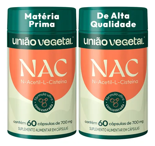 2 Nac 600 Mg N Acetil L Cisteína Pura 120 Cápsulas Sem Sabor Uniã...