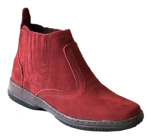 Bota Cor Vermelha Vinho De Couro Linha Botina Country Casual Botinha Rasteirinha Baixa Cano Medio Com Elastico Coberto | Mercado Livre