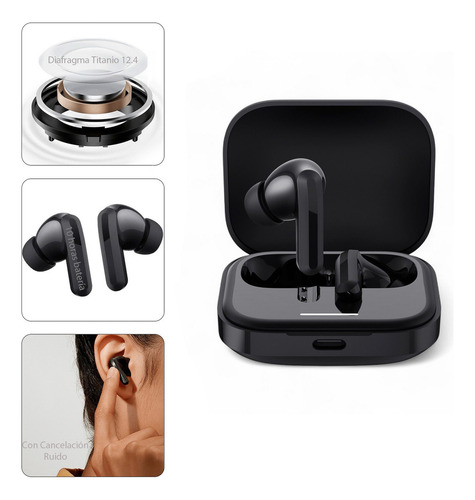 Xiaomi Audífonos Redmi Buds 5 Negro Bluetooth Earbuds Negro Modelo M2316-e1 Cancelacion De Ruido Basada En Ia Con Protección Ip54 Bluetooth 5.3 10 Metros De Rango