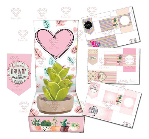 Kit Imprimible Portamacetas Dia De La Madre Cactus Editable