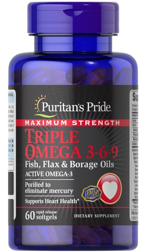 Puritan's Pride | Omega 3-6-9 Fish Flax & Borage Oil | 60sgl