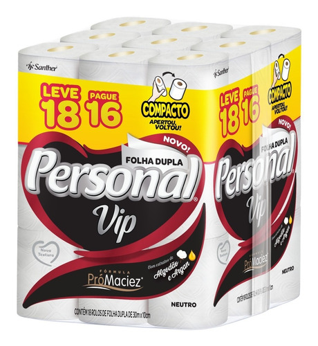 Papel Higiênico Vip Folha Dupla 30m Leve 18 pague 16 Personal
