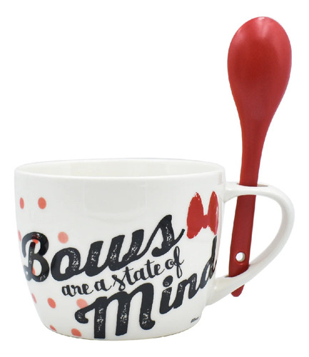 Taza Minnie Mouse Con Cuchara Y Tapa 650ml Ceramica Disney