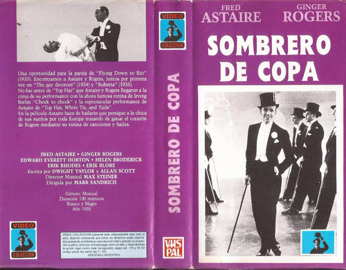 Sombrero De Copa Vhs Fred Astaire Gingeer Rogers Baile Music