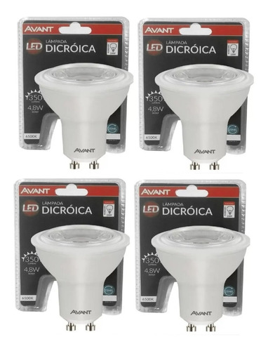 Kit 4 Lampada Led Dicroica 4,8w Gu10 Mr 16 Avant Branco Frio