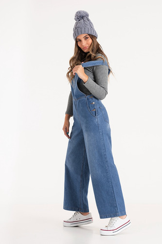 Jardinero Largo Mujer Enterito Wide Leg Jean Rigido