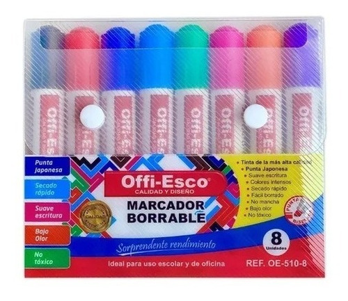 Imagen 1 de 3 de Kit De Marcadores Borrables X8 Oficina Escolar Colores 510-8