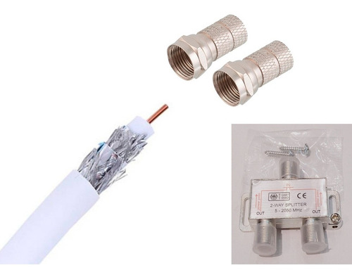 Cable Coaxil Coaxial Para Tv Rollo X 20mts Armado + Splitter