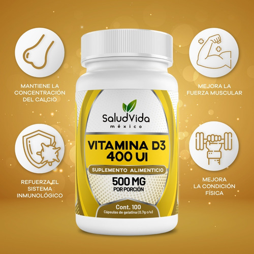 Imagen 3 de 3 de Vitamina D3 400iu 100 Cápsulas - Saludvida