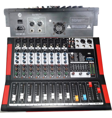 Imagen 2 de 3 de Consola Mixer C/ Potencia Usb Bt Mp3 400 Watts Sxm256 Dancis