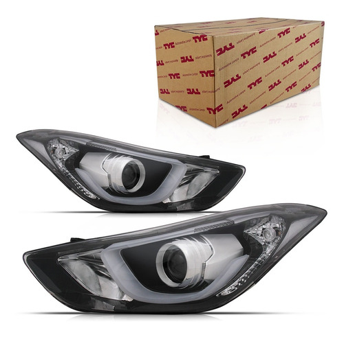 Farol Elantra 2014 2015 16 Foco Duplo Máscara Negra Led Tyc