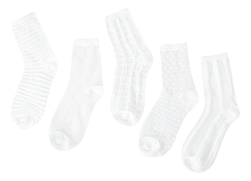 5 Pares De Calcetines Transparentes De Malla Para Mujer,