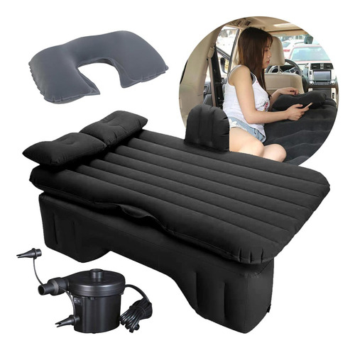 Colchão De Ar Inflável Carro Bomba 12v + Almofada Vg+ Cor Preto