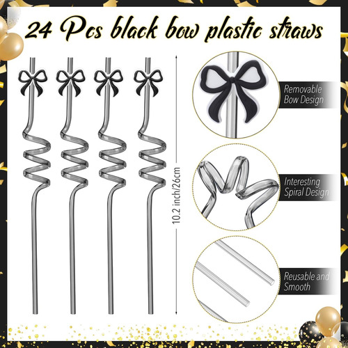 Pajitas De Lazo Negras Reutilizables En Espiral