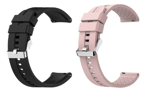 Kit Pulseira 20mm De Silicone New Para Relógio E Smartwatch Cor Preto-Rosa Largura 20 mm